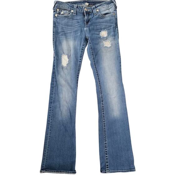 True Religion Nat Clr Crystal Pave Bootcut Horse Shoe  Flaps Back Pocket Size 29 - Picture 1 of 12